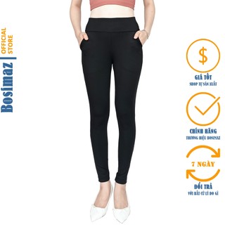 Quần Legging Nữ Bosimaz MS111 dài túi trước màu đen cao cấp, thun co giãn 4 chiều, vải đẹp dày.
