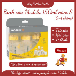 Bộ 3 bình trữ sữa 150ml kèm núm ti và nắp đậy ( Size S 0-4 tháng)