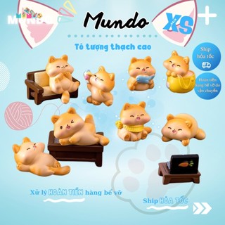 Tô tượng combo 8 mèo chill size xs 010, tượng thạch cao mini, tượng tô màu mundo