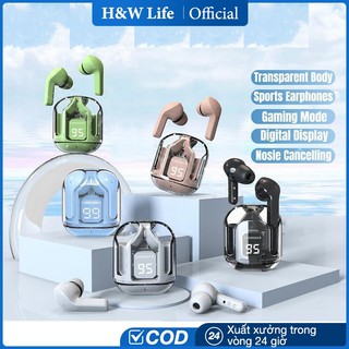 HW Tai Nghe Mini Phát Sáng, Tai Nghe Bluetooth Thân Trong Suốt, Tai Nghe Mini Bluetooth Pin Trâu