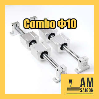 Combo thanh trượt tròn 10mm - 4 con trượt sc10 + 4 gối đỡ sk10 + 2 thanh trượt phi 10mm