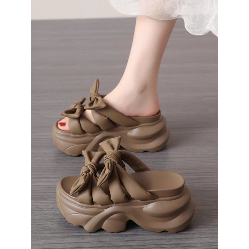 GG DÉP NỮ CAO, DÉP BM NƠ ĐÔI DA XỊN DÒNG HÀNG CAO CẤP 9CM