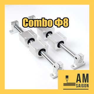 Combo thanh trượt tròn 8mm - 4 con trượt sc8 + 4 gối đỡ 8 + 2 thanh trượt phi 8mm