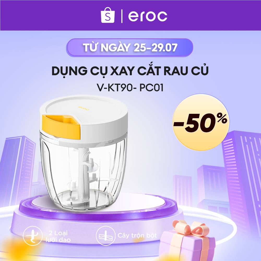 Máy Xay Tỏi Ớt Thịt 5 Lưỡi Dao Bằng Tay 900ml Quick Chopper Eroc V-KT-90-PC01 - Hàng Chính Hãng Eroc