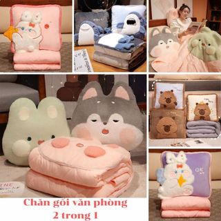 Bộ chăn kiêm gối văn phòng hình cá mập đáng yêu dùng để ngủ trưa tại lớp học, cơ quan