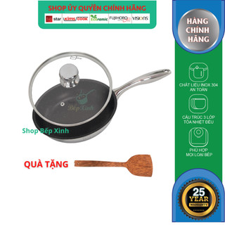 Chảo chống dính vân đá inox 304 cao cấp FiveStar Plus 3 lớp đáy liền 22cm / 24cm / 26cm / 28cm , tặng 1 sạn dừa