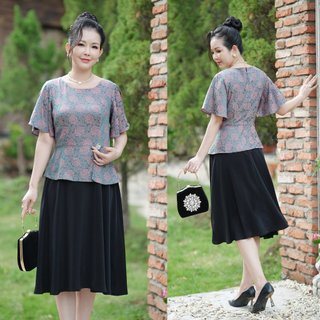 Đầm Trung Niên Dự Tiệc SANG CHẢNH Dáng Xoè Rộng In Hoa Hồng Kèm Phụ Kiện Eo Bigsize 45-73kg 3407