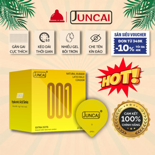 Bao cao su Juncai Extra Dot gân gai 3D cao cấp, kéo dài thời gian quan hệ, siêu mỏng nhiều gel bôi trơn - hộp 10 bcs