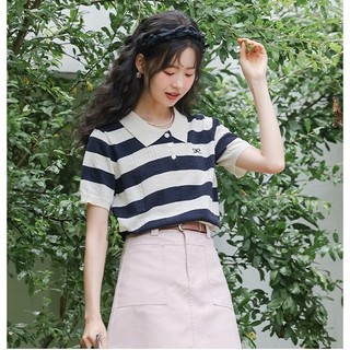  Áo len nữ Montoghi dệt kim kiểu THỪNG DỌC THÊU NƠ màu trơn kiểu dáng thanh lịch - L2M