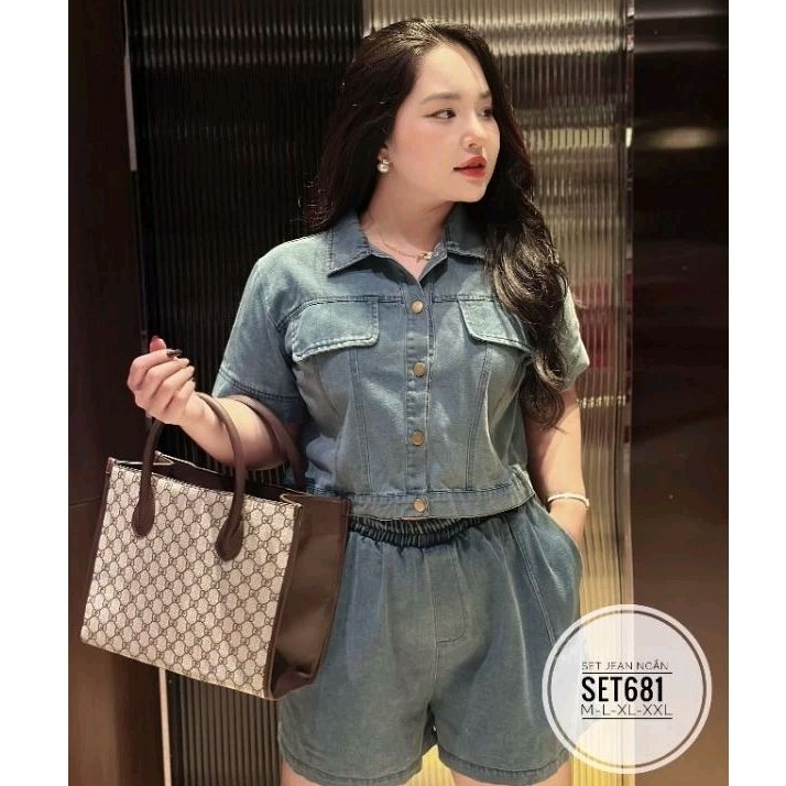Set jean ngắn big size từ 55kg-90kg, Hình thật, set jean nữ đẹp, áo và quần jean (bigsize, to, lớn, 