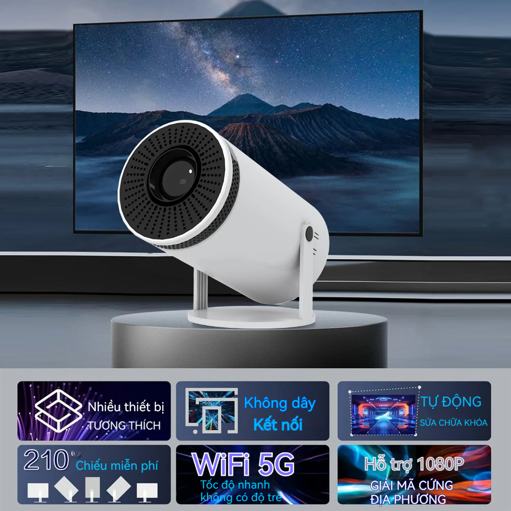 Máy chiếu Mini HY300 Full HD 1080P 4K android12 Bluetooth WiFI6 độ sáng 8000 lumens cho điện thoại laptop máy chiếu phim | BigBuy360 - bigbuy360.vn