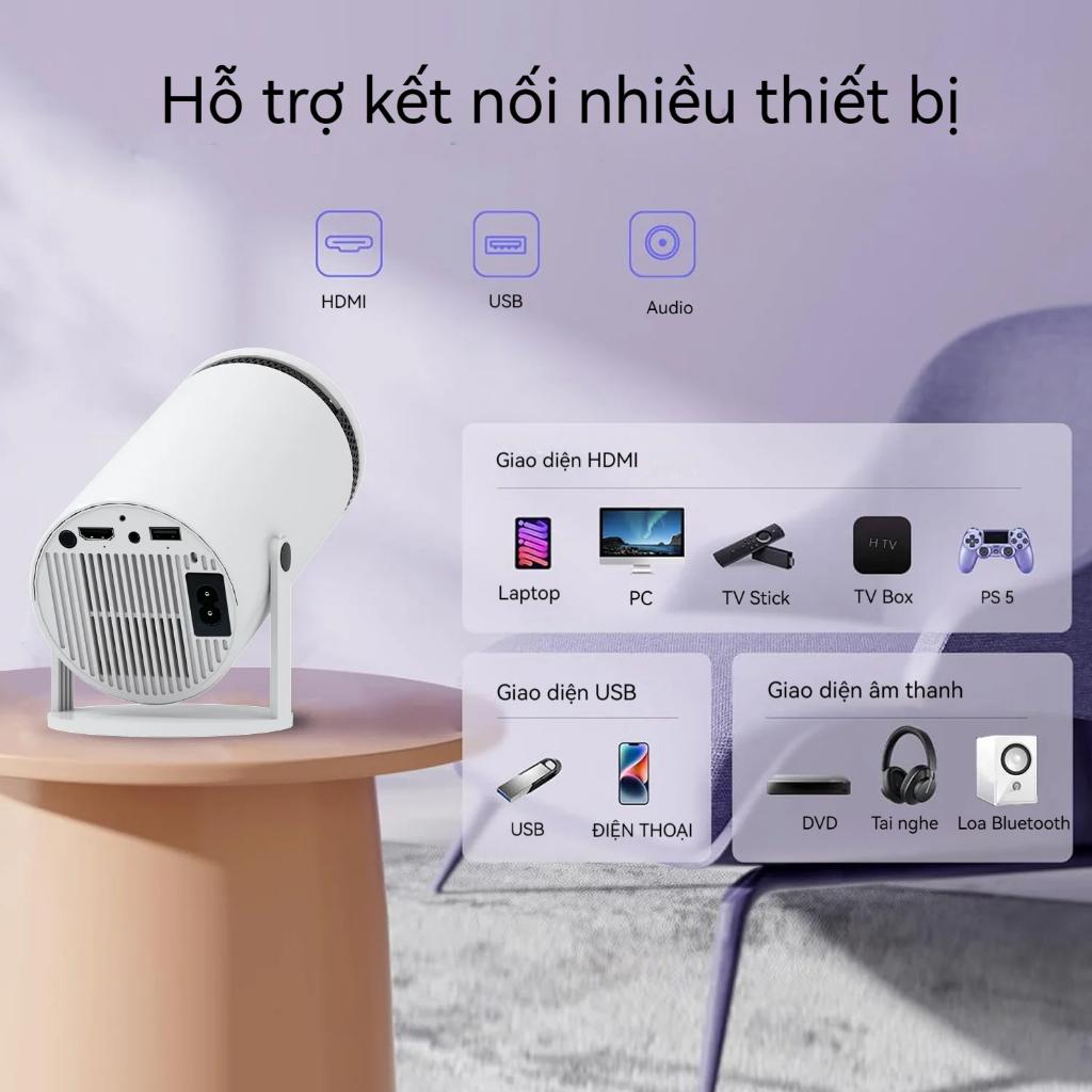 Máy chiếu Mini HY300 Full HD 1080P 4K android12 Bluetooth WiFI6 độ sáng 8000 lumens cho điện thoại laptop máy chiếu phim | BigBuy360 - bigbuy360.vn