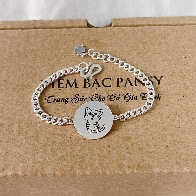 Lắc bạc cho bé PANSY hình con giáp khắc tên theo yêu cầu