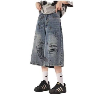 Quần jeans short dáng wideleg ống rộng in hình cao cấp, Quần short baggy jean nam phong cách streetwear, chicano MILOMIL