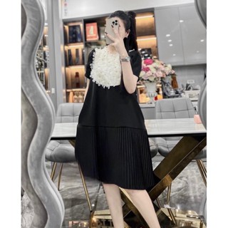  Váy bầu đẹp  đầm bầu xinh dáng babydoll chân váy dập ly cao cấp phối họa tiết hoa đính ngực tiểu thư sang chảnh 