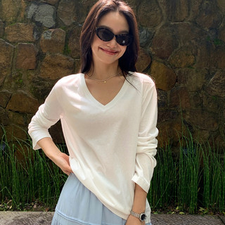 Áo thun nữ cổ tim tay dài form rộng cá tính MENINA_STUDIO, Aó thun tay dài cổ v, cổ tim thun giấy, thun xược form rộng