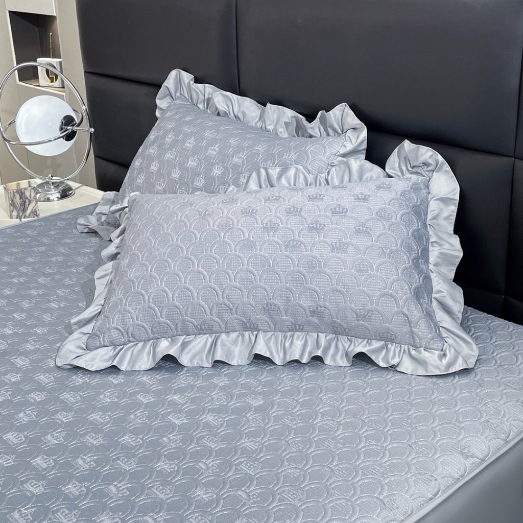 ộ Ga Gối Phi Lụa Vân Chìm Crown Cao Cấp - Set 4 Món Sang Trọng, Chất Lụa Mềm Mịn, Dùng 4 Mùa (Ga Bọc