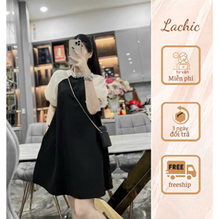  Váy bầu thiết kế cổ đính đá ,tay phồng Lachic V60 
