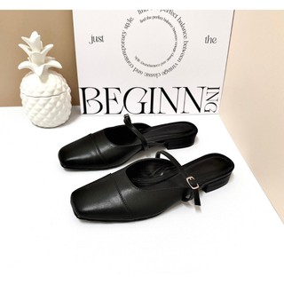 Giày Sục Nữ Mũi Vuông Đế Thấp 2cm DAZZLING SHOES Quai Ngang Khóa Cài Chất Da PU Mềm SU102