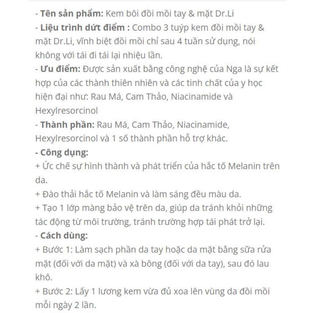 Kem Làm Mờ Nám Tàn Nhang DR.LI - Kem Dr.Li Tác Dụng Giúp Làm Mờ Những Vết Nám Tàn Nhang, Đồi Mồi Trên Da Và Da Mặt
