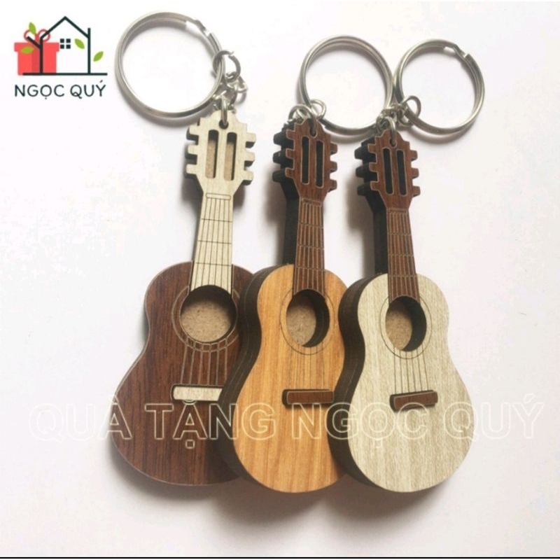 Combo 100 Móc Khóa Đàn Guitar Bằng Gỗ, Móc Khóa Handmade