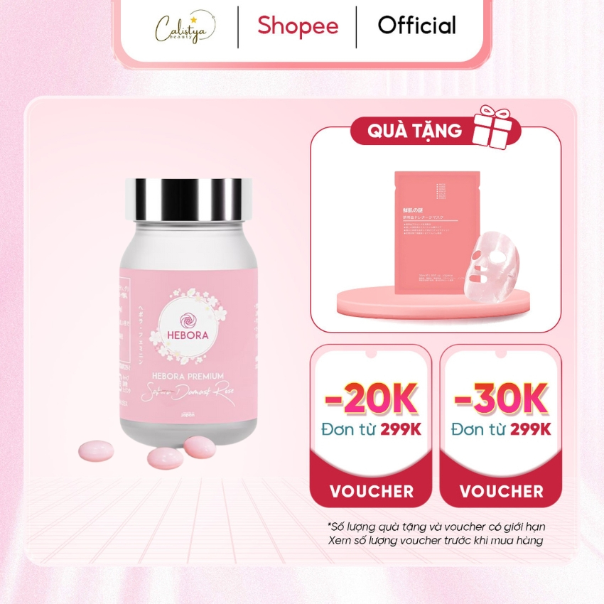 Viên Uống Hebora|Tỏa Hương Thơm|Khử Mùi Cơ Thể|Hebora Prenium Sakura Damask Rose Nhật Bản Hộp 60 Viê