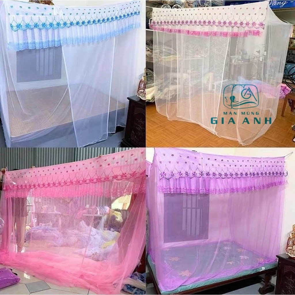 Màn Dây Tuyn Có Cửa Cao Cấp - Mùng Mắc Dây Chống Muỗi Và Các Loại Côn Trùng ( Riềm Có Ren Thêu )