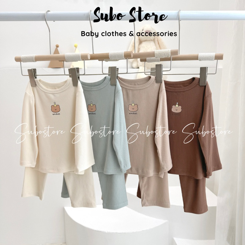 [EMBES/CHÍNH HÃNG] Bộ thun tăm embes hoạ tiết gấu in xinh xắn dễ thương