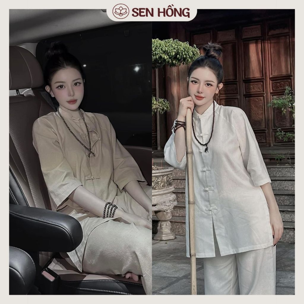 Quần Áo Đi Chùa - Pháp Phục Đi Chùa Đũi Cổ Tàu - Bộ Đồ Lam Đi Chùa Nữ truyền thống vải đũi trang ngh