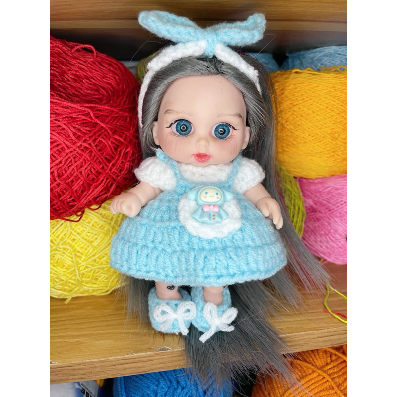 (Quần áo) Set đồ yếm cho doll 5in ( áo, yếm, băng đô, giày )