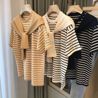 Áo len nữ mongtoghi Marila's áo len kẻ kèm khăn basic
