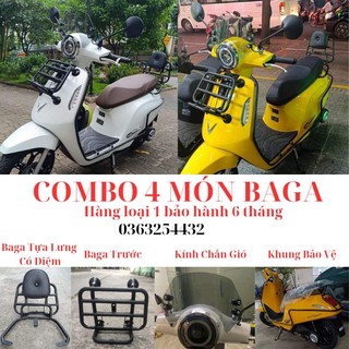 Combo 4 món baga EVO200 tựa lưng có đệm gồm: Baga trước + Baga tựa lưng có đệm + Khung bảo vệ+ Kính chắn gió