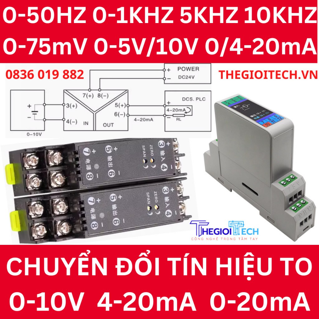 Bộ chuyển đổi tín hiệu, cách ly tín hiệu tần số xung, Analog 0-1KHz 50Hz 5KHz 10KHz 4-20mA 0 10V DC 0-75mV WS1521 WS1528 - 0-10V - 0-20mA