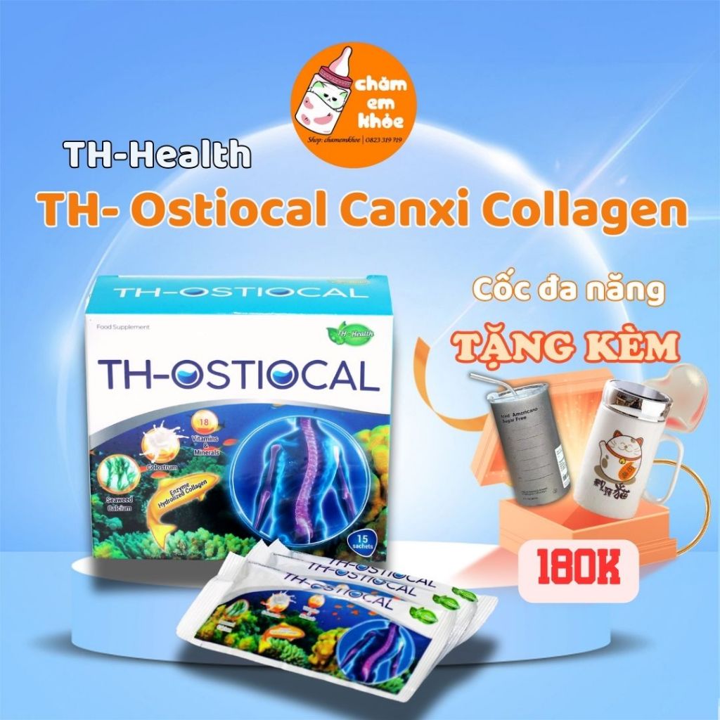 Bột TH- Ostiocal TH Health Canxi Tảo Bẹ Biển Sữa Non Collagen Hộp 15 Gói 20g