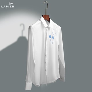 Sơ mi nam thêu thủ công bồ công anh xanh, chất liệu Bamboo sang trọng nổi bật