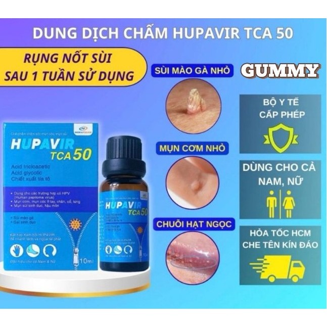 [Che tên] Hupavir TCA 50%, 80% lọ 10ml hỗ trợ trị sùi mào gà (tặng 1 hộp bcs sato)