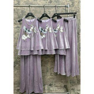 Set bộ nhung gile thêu hoa xinh iu lắm luôn