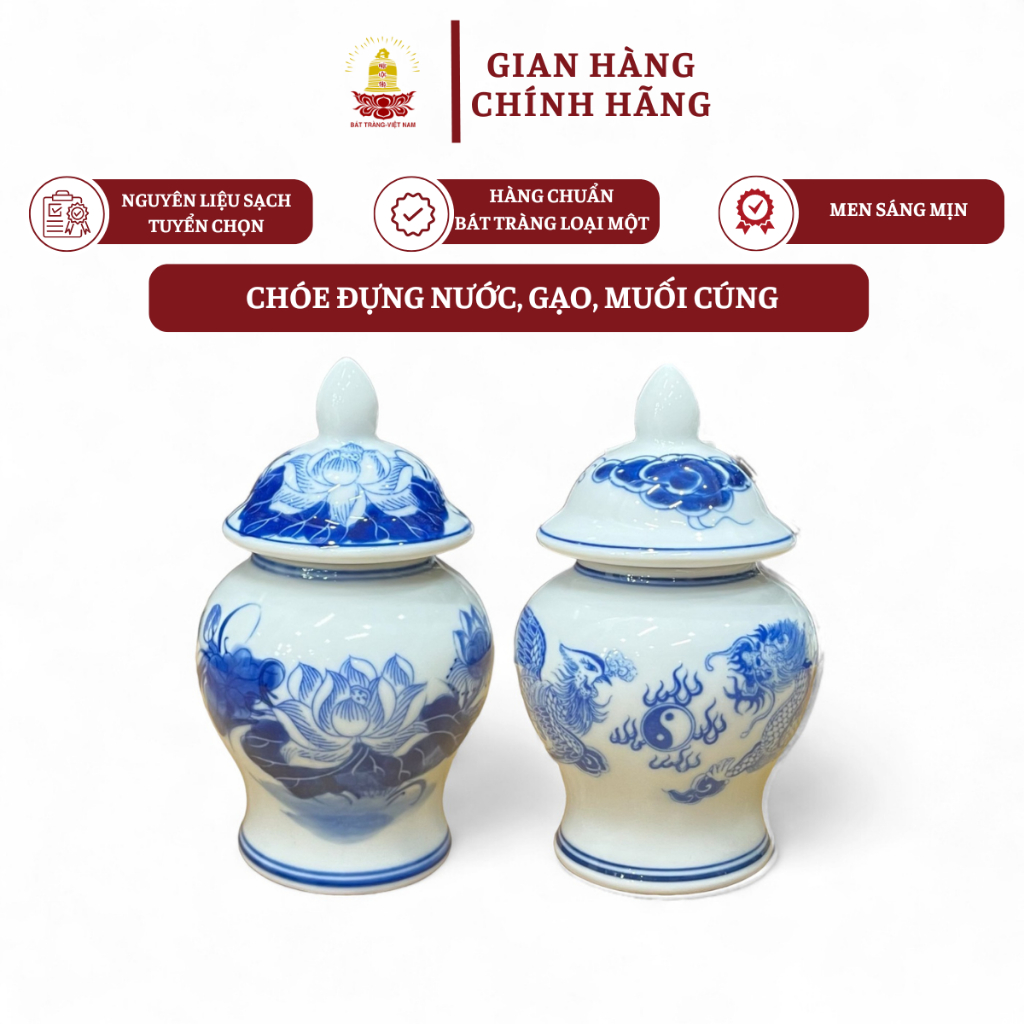 Chóe Thờ, Chóe Ban Thờ Đựng Gạo, Nước, Muối Thờ Cúng, Hũ Nước, Hũ gạo, Hũ Muối Để Bàn Thờ Cao Cấp