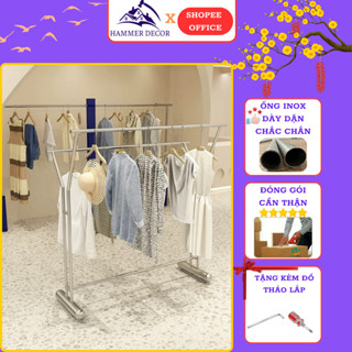 Xào treo quần áo inox shop thời trang, sào treo 2 tầng cao thấp móc quần áo nam nữ livestream không han rỉ Cao 150cm HA8