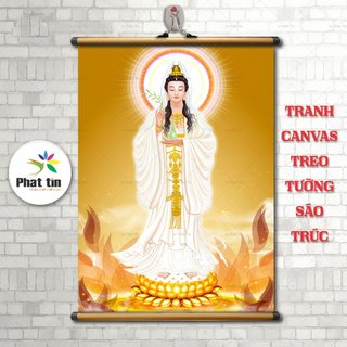 Tranh canvas sáo trúc treo tường, tranh liễn phật, phật A di đà, phật thích ca, quan thế âm bồ tát, tranh treo tường.