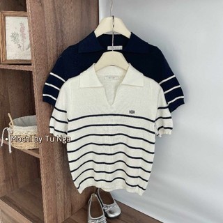 Áo len kẻ montoghi cổ v hàng qc
