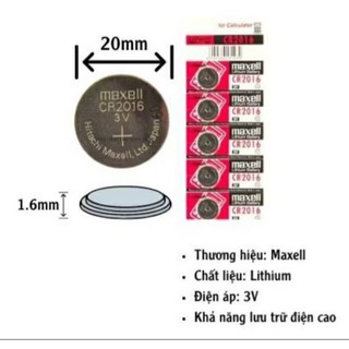 Pin CR2016 Maxell 3V vỉ 5 viên