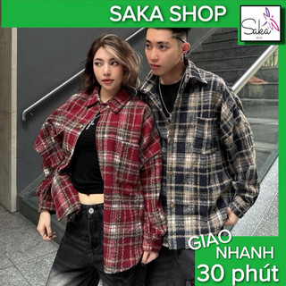 Áo sơ mi caro nam nữ tay dài Flannel ChiDoRi from rộng , Áo nỉ caro vải dạ
