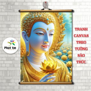 Tranh liễn phật, tranh canvas sáo trúc treo tường, phật A di đà, phật thích ca, quan thế âm bồ tát, tranh treo tường.