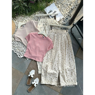 Quần Kaki Hoa Nhí Dáng Bom Lửng,Quần Cạp Chun Nữ Ống Rộng Gắn Ren Chất Kaki Giãn Nhẹ Loại 1 JUDIE.Closet