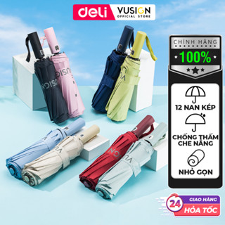 Ô Dù Che Mưa Đi Nắng Tự Động DELI 12 Nan Đơn/Đôi ĐK 106 cm Chống UV Nút Đóng/Mở Thông Minh Nhiều Màu