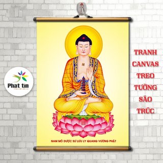 Tranh liễn phật, tranh canvas sáo trúc treo tường, phật A di đà, phật thích ca, quan thế âm bồ tát, tranh treo tường.
