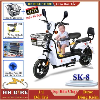 Xe đạp điện super - sk8, mẫu xe điện sk8 chính hãng, bản full phụ kiện đã có sẵn bình điện +tặng bộ giỏ và biển số đẹp