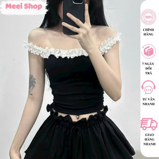Áo trễ vai kiểu croptop nữ phối ren ôm body nữ tính Meei Shop,Áo croptop nữ tính mặc được 2 kiểu chất borip xịn -TV2-
