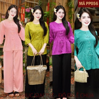 Mã PP056_Bộ Pháp Phục Đi Lễ Chùa - Mã Cách Tân Giả Cúc Tay Bo - Chất Liệu Lụa Gấm Cao Cấp